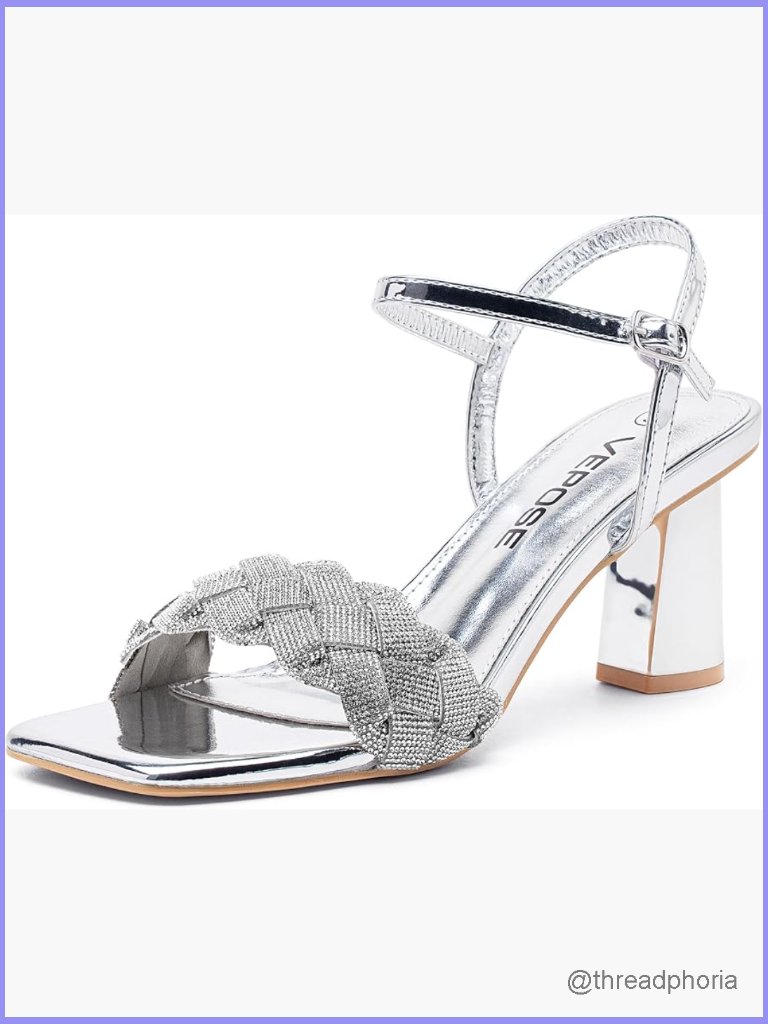 Open Toe Rhinestone Block Heel Sandals With Ankle Strap